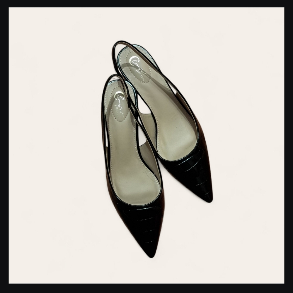 Cato Black Pointed Slingback Heels